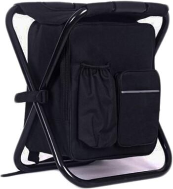 3 in 1 Backpack Stool Cooler Chair, Foldable Camping Fishing Stool, Portable Backpack Chair for Outdoor Hiking Walking,Black