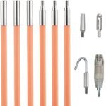 30-Foot Lo-Flex Glow Fish Rod Set, (6) 5-Inch Fiberglass Rods, Adapter, Bullet Nose, Illuminated Tip, Splinter Guard Coating