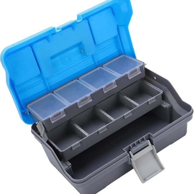 Handle Fishing Tackle Box, ABS Three Layer Fishing Gears Storage Box, Fishing Accessories Storage Case 32x15x20cm/12.6x5.9x7.9in