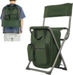 Backpack Cooler Chair Fishing Chairs with Backrest Folding Camping Stool Compact for Outdoors Hiking Hunting Travel, Supports 225 lbs