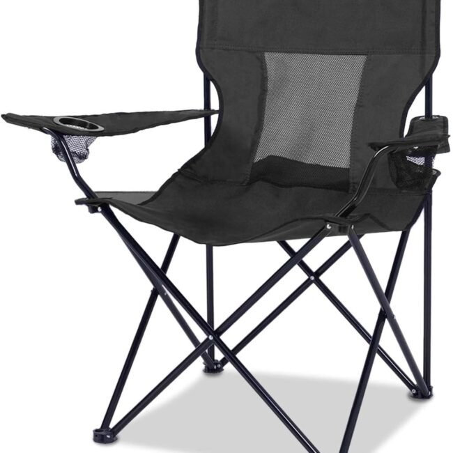 Camping Chair, Outdoor Portable Picnic Folding Fishing Chair with 2 Cup Holder for Fishing, Sports, Beach and Camping