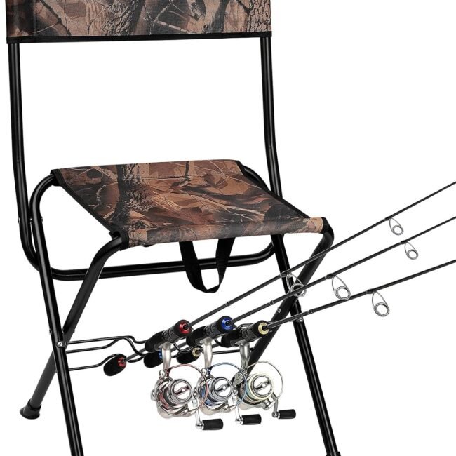 Padded Folding Fishing Chair with Rod Holder for Adults Upgraded Seat Size Outdoor Hunting Picnic Travel Camping Chairs Foldable Portable Ice Fishing Stool for Lawn Patio Garden Beach Hiking