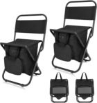 Fishing Chair with Cooler Bag - Lightweight Foldable Backpack Camping Stool for Outdoor Fishing Hunting Gear - Portable Insulated Cooler Pocket Design（2 Packs Black