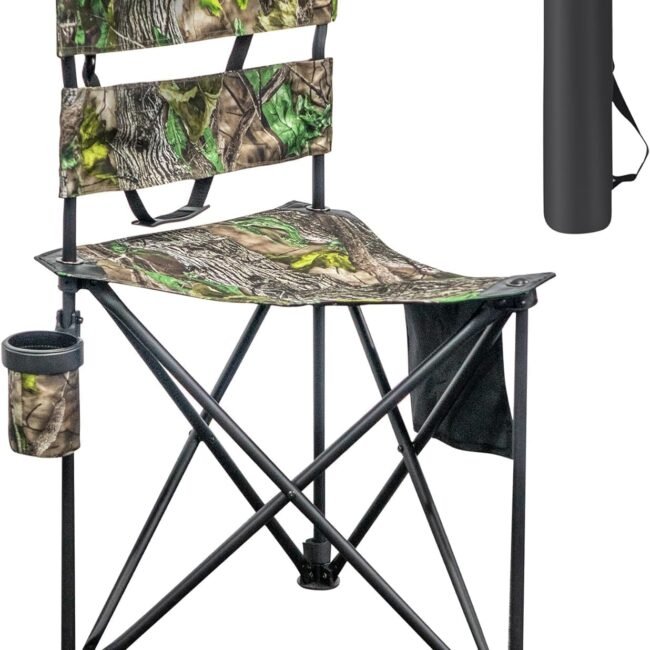 Extra Large Tripod Camping Chair with Backrest Portable Fishing Chair with Cup Holder Lightweight Folding Chair for Hunting, Hiking, Outdoor