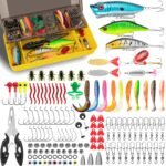 Fishing Lures, 144 Tackle Box Included , Spoon, Hooks, Jigs, Weights and More Other Accessories, Fishing Bait Lure Gear Kit Gifts for Men Bass Freshwater