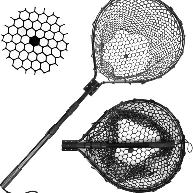 Rubber Fishing Net Large Folding Landing Net,Collapsible Aluminum Pole Handle with Deep Net for Fishing,Big Fishing Net for Freshwater and Saltwater,Fly Fsihing Net Extend to 67 inches