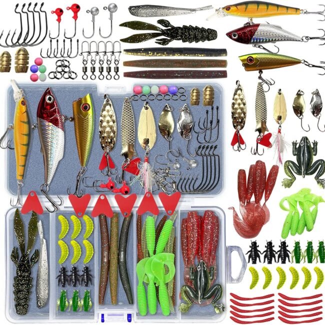Fishing Lures Kit Set, Baits Tackle Including ,  Lures, Spinnerbaits, Wo, Jigs, Hooks, Tackle Box and More Fishing Gear Lures for Bass Trout