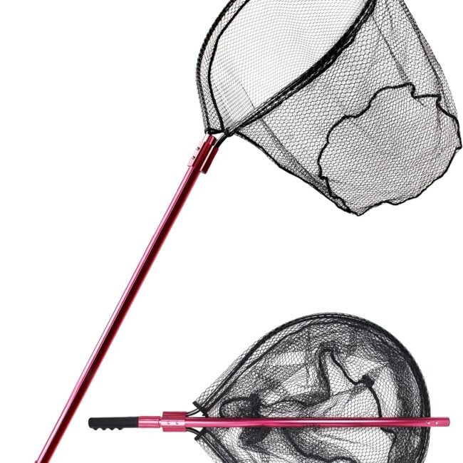 Fishing Net Large Fishing Net with Handle Landing Nets for Saltwater Telescopic Rubber Fishing Nets for Fish Aluminum Dip Net, Extends to 72-92in, Net Hoop 28x24in, 30in Deep Fish Net